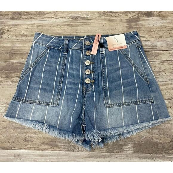Happily Grey Super High Rise Buttonfly Jean Shorts Sz 3/26 - Picture 1 of 3
